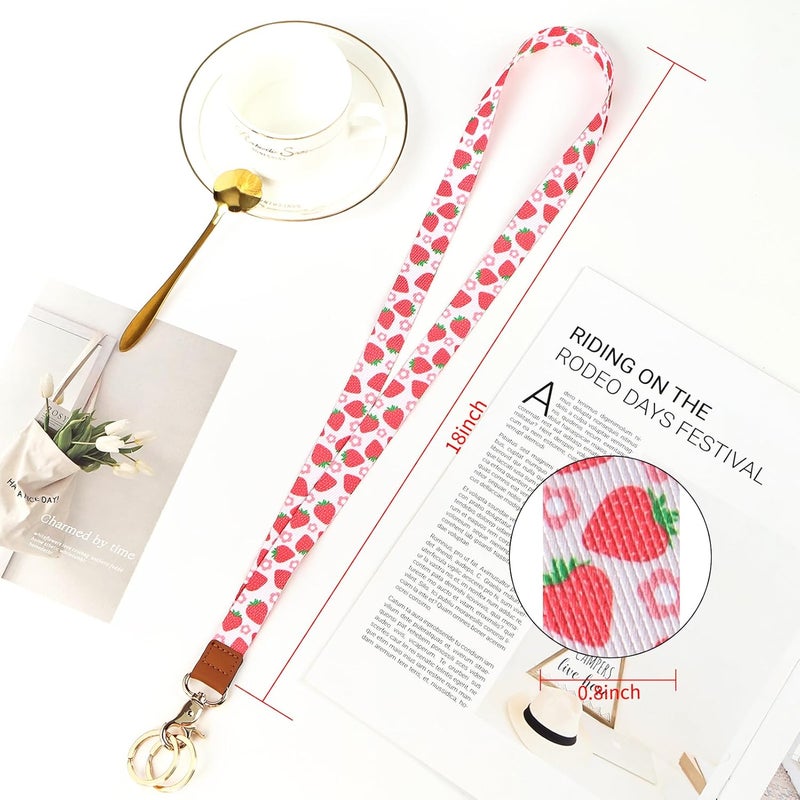 Knagsfa Lanyards for Keys, Neck Lanyards for ID Badges with Metal Hook, Cute Keychain Lanyard for Women, Strawberry Flower - Image 2
